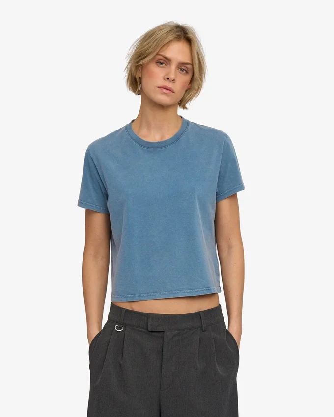 Organisk boxig kort T-shirt – blekt indigo