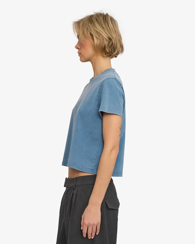 Organisk boxig kort T-shirt – blekt indigo
