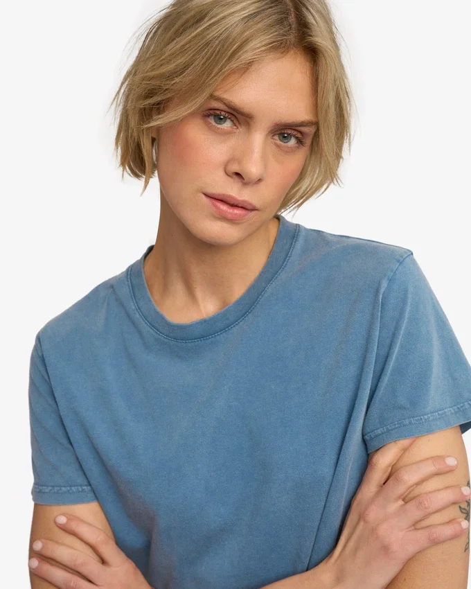 Organisk boxig kort T-shirt – blekt indigo