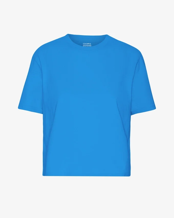 Organisk boxig kort T-shirt – Pacific Blue