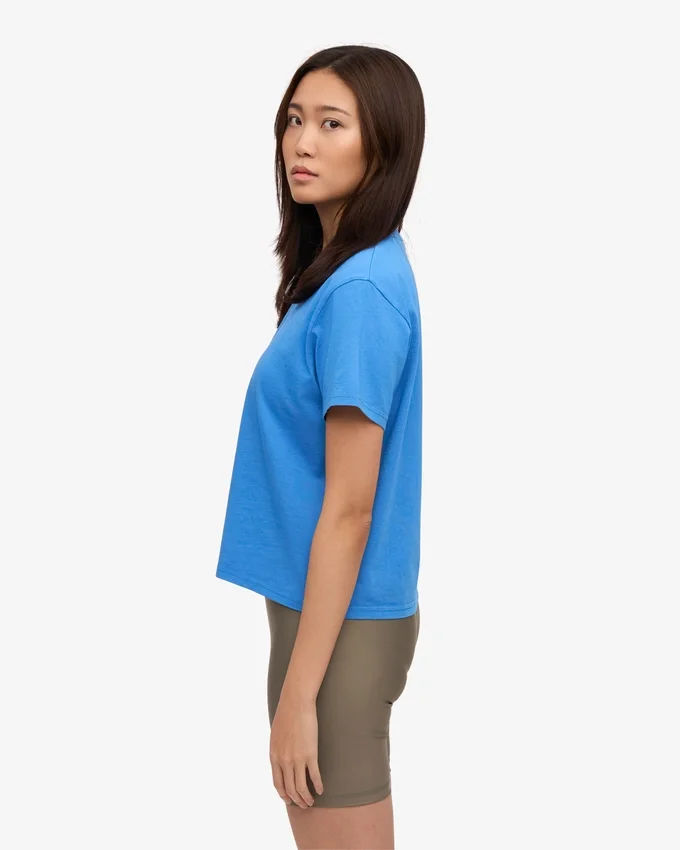 Organisk boxig kort T-shirt – Pacific Blue