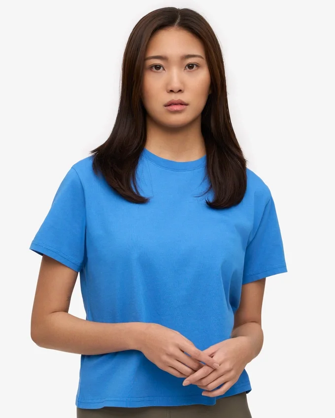 Organisk boxig kort T-shirt – Pacific Blue