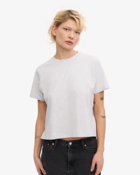 Organisk boxig kort T-shirt – snömelange