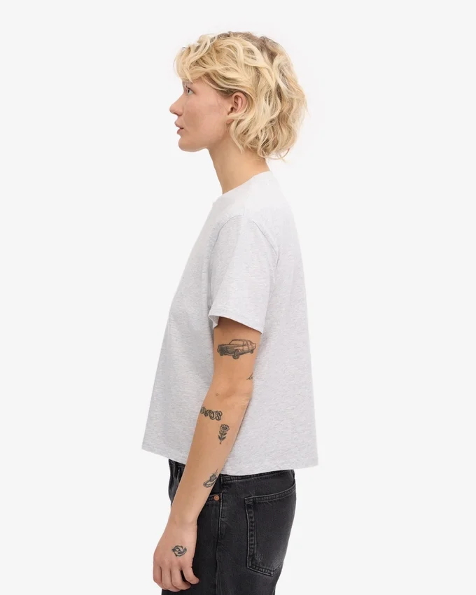 Organisk boxig kort T-shirt – snömelange