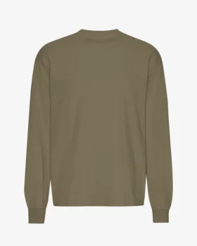 Överdimensionerad ekologisk långärmad T-shirt – dammig olivgrön
