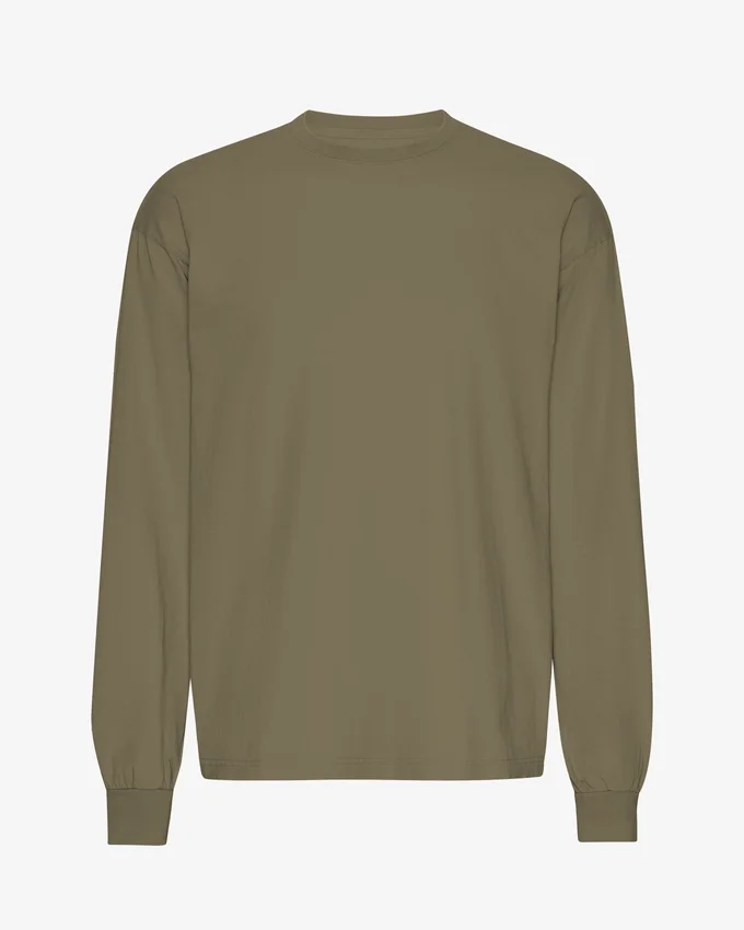 Överdimensionerad ekologisk långärmad T-shirt – dammig olivgrön