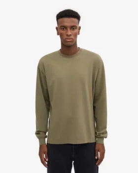 Överdimensionerad ekologisk långärmad T-shirt – dammig olivgrön