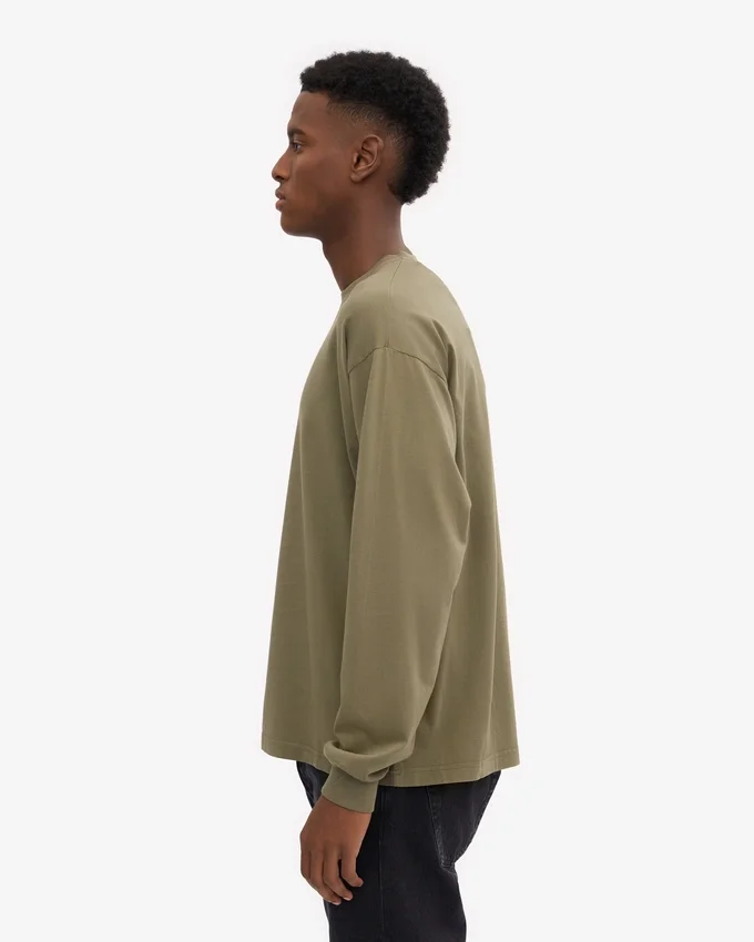 Överdimensionerad ekologisk långärmad T-shirt – dammig olivgrön