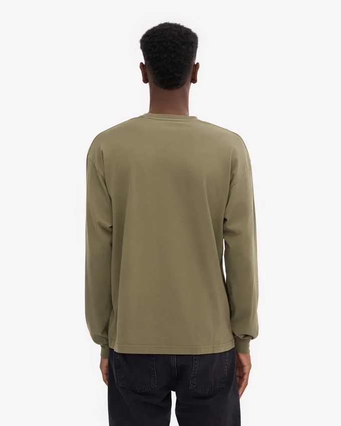 Överdimensionerad ekologisk långärmad T-shirt – dammig olivgrön