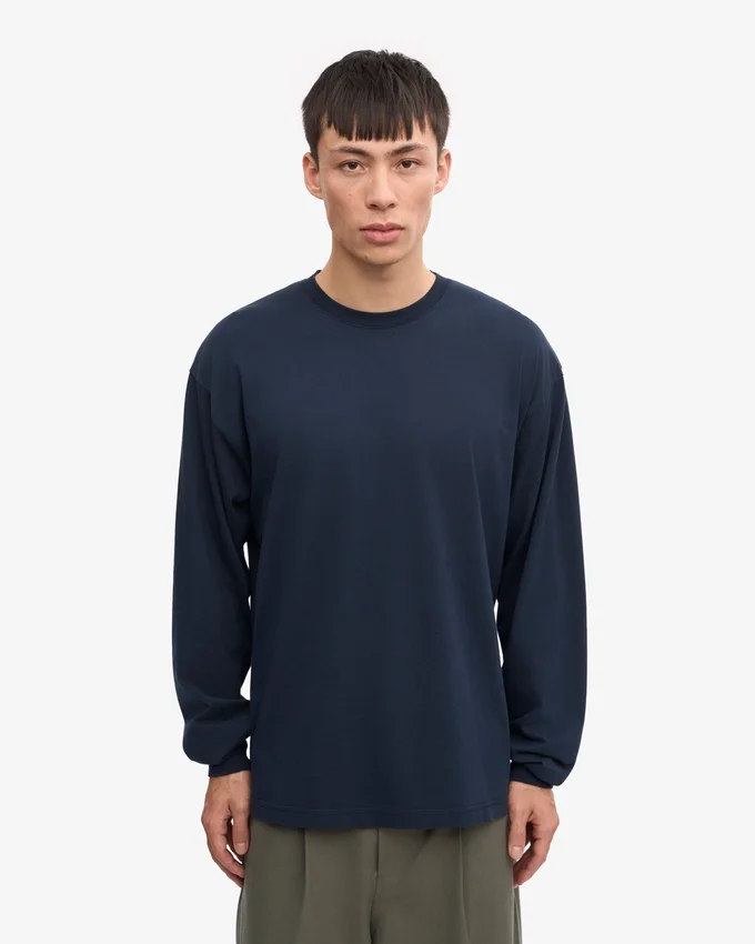 Överdimensionerad ekologisk långärmad T-shirt – marinblå