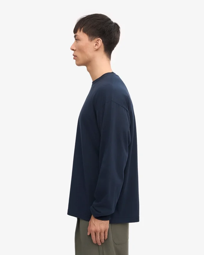 Överdimensionerad ekologisk långärmad T-shirt – marinblå