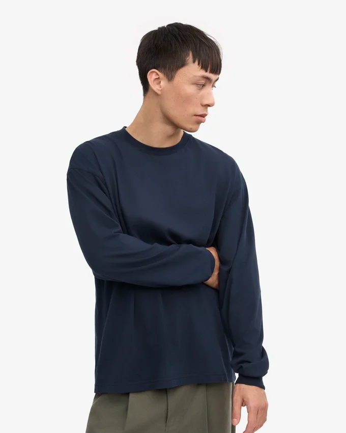 Överdimensionerad ekologisk långärmad T-shirt – marinblå