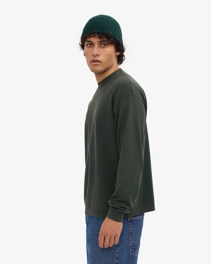 Överdimensionerad ekologisk långärmad T-shirt – midnattsgrön