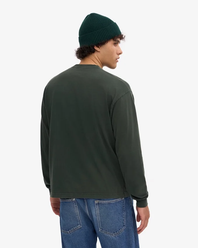 Överdimensionerad ekologisk långärmad T-shirt – midnattsgrön