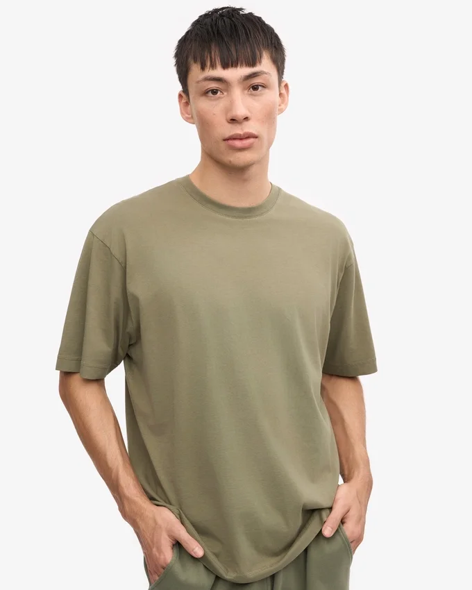 Överdimensionerad ekologisk T-shirt – dammig olivgrön