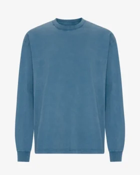 Överdimensionerad ekologisk T-shirt med lång ärm – blekt indigo