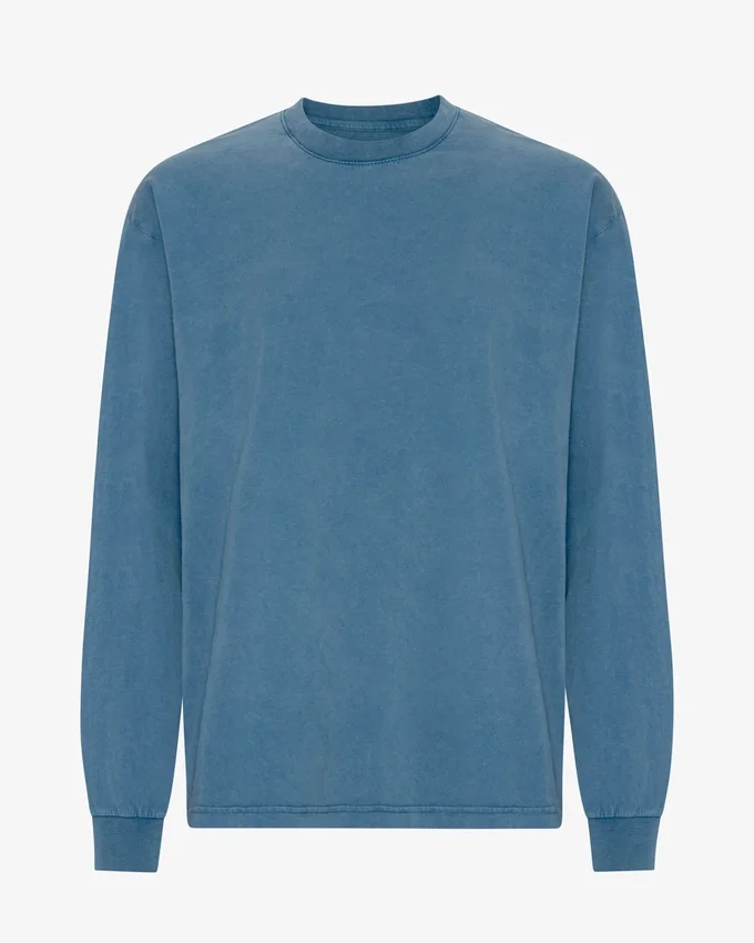 Överdimensionerad ekologisk T-shirt med lång ärm – blekt indigo