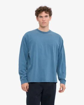 Överdimensionerad ekologisk T-shirt med lång ärm – blekt indigo