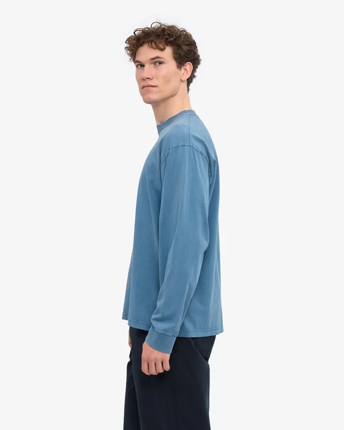 Överdimensionerad ekologisk T-shirt med lång ärm – blekt indigo