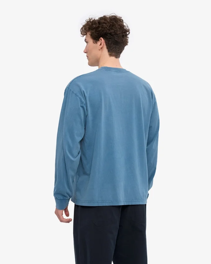 Överdimensionerad ekologisk T-shirt med lång ärm – blekt indigo