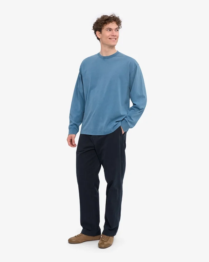 Överdimensionerad ekologisk T-shirt med lång ärm – blekt indigo
