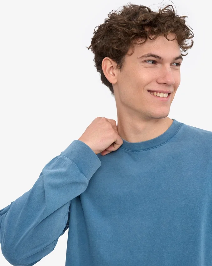 Överdimensionerad ekologisk T-shirt med lång ärm – blekt indigo