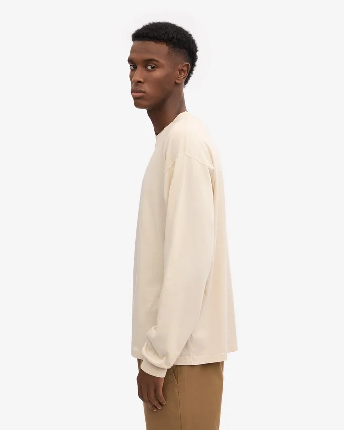 Överdimensionerad ekologisk T-shirt med lång ärm – elfenbensvit
