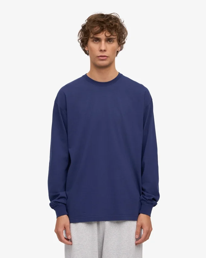 Överdimensionerad ekologisk T-shirt med lång ärm – marinblå
