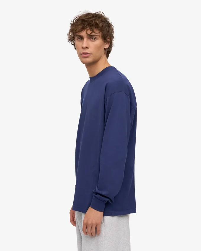 Överdimensionerad ekologisk T-shirt med lång ärm – marinblå