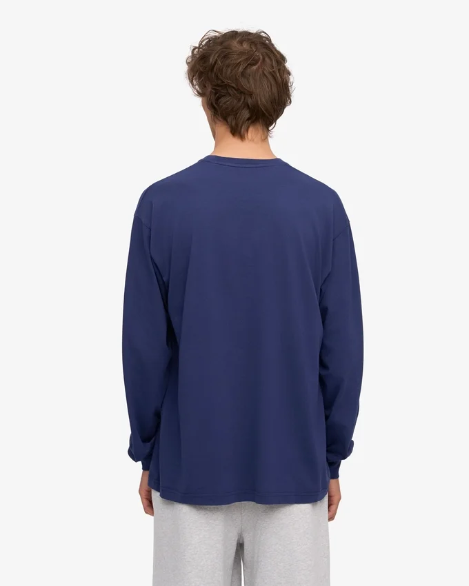 Överdimensionerad ekologisk T-shirt med lång ärm – marinblå