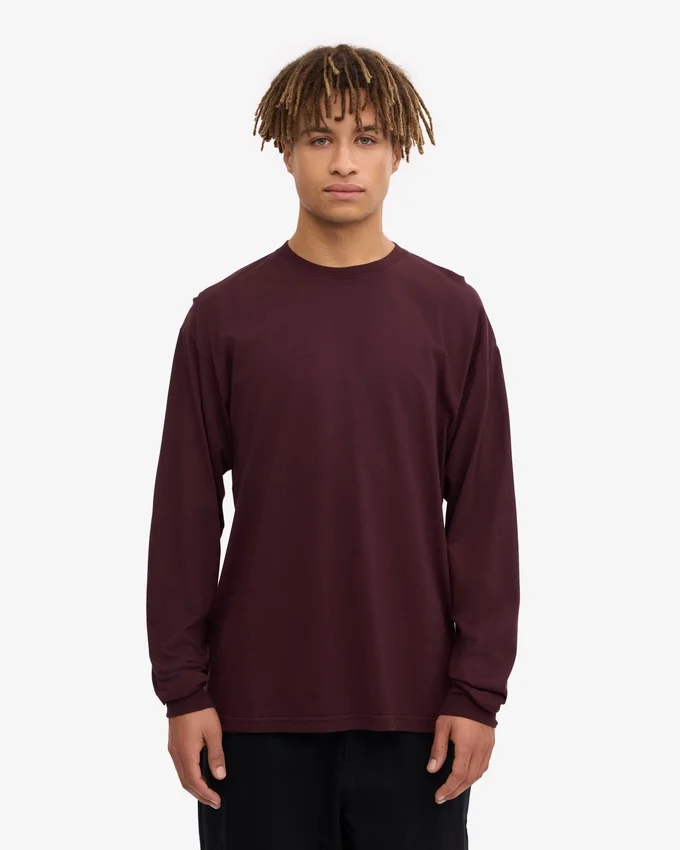 Överdimensionerad ekologisk T-shirt med lång ärm – oxblodsröd