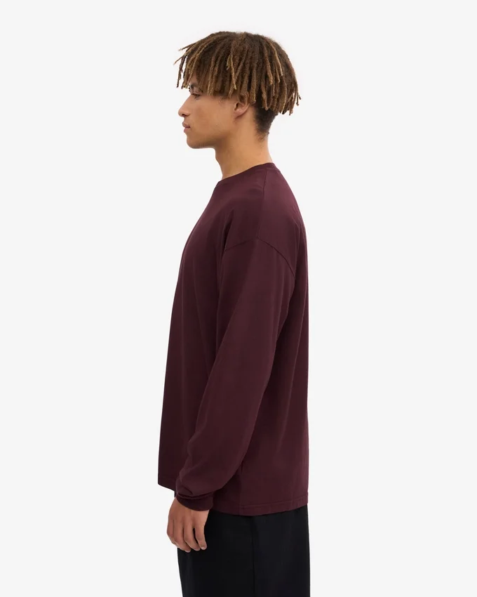 Överdimensionerad ekologisk T-shirt med lång ärm – oxblodsröd