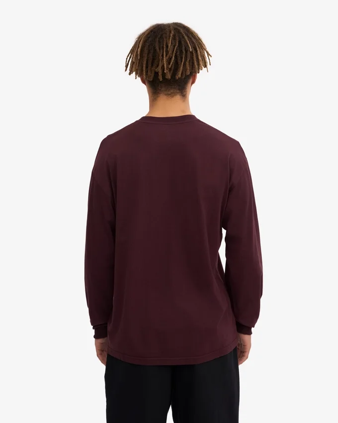 Överdimensionerad ekologisk T-shirt med lång ärm – oxblodsröd