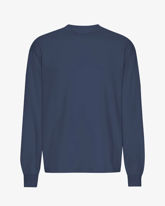 Överdimensionerad ekologisk T-shirt med lång ärm – petrolblå