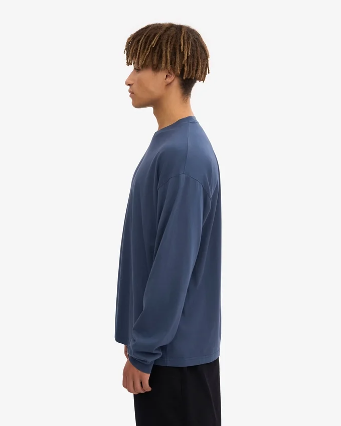 Överdimensionerad ekologisk T-shirt med lång ärm – petrolblå