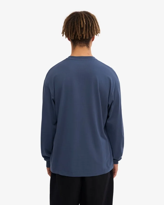 Överdimensionerad ekologisk T-shirt med lång ärm – petrolblå