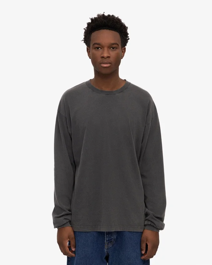 Överdimensionerad ekologisk T-shirt med långa ärmar – blekt svart