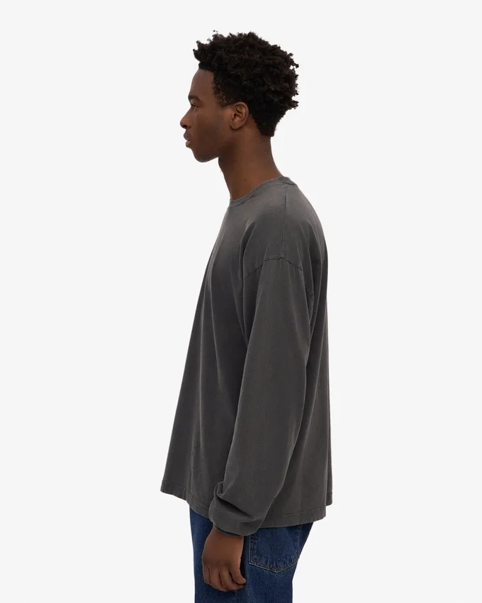 Överdimensionerad ekologisk T-shirt med långa ärmar – blekt svart