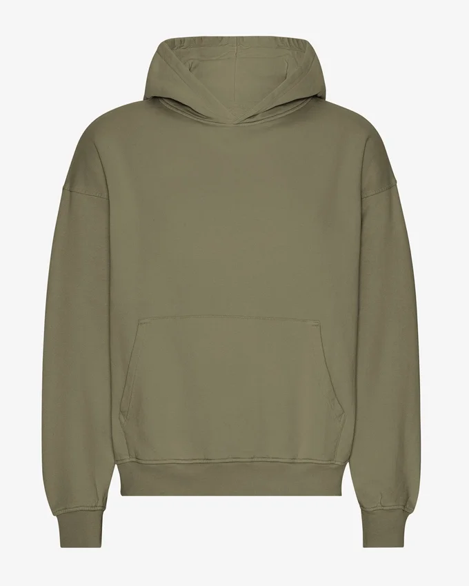 Överdimensionerad hoodie i ekologisk bomull – dammig olivgrön