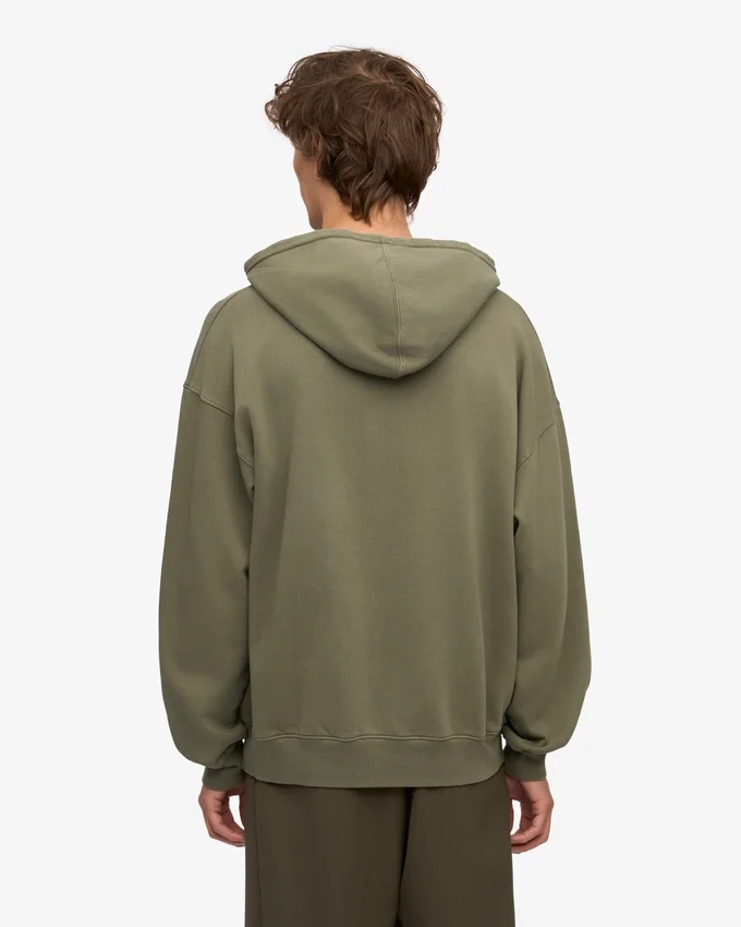 Överdimensionerad hoodie i ekologisk bomull – dammig olivgrön