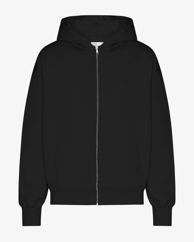 Överdimensionerad hoodie i ekologisk bomull med dragkedja – djupsvart