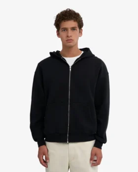 Överdimensionerad hoodie i ekologisk bomull med dragkedja – djupsvart