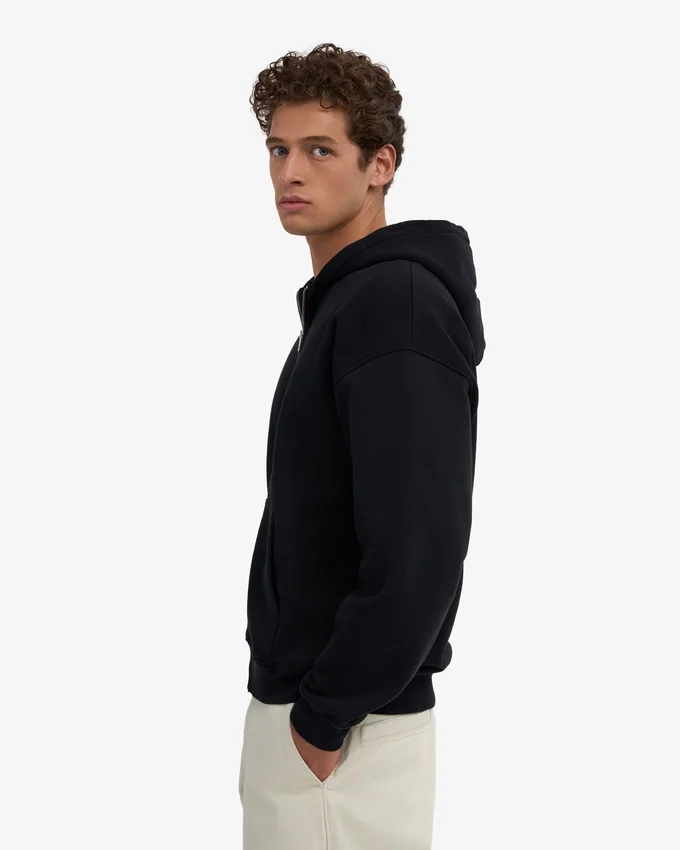 Överdimensionerad hoodie i ekologisk bomull med dragkedja – djupsvart