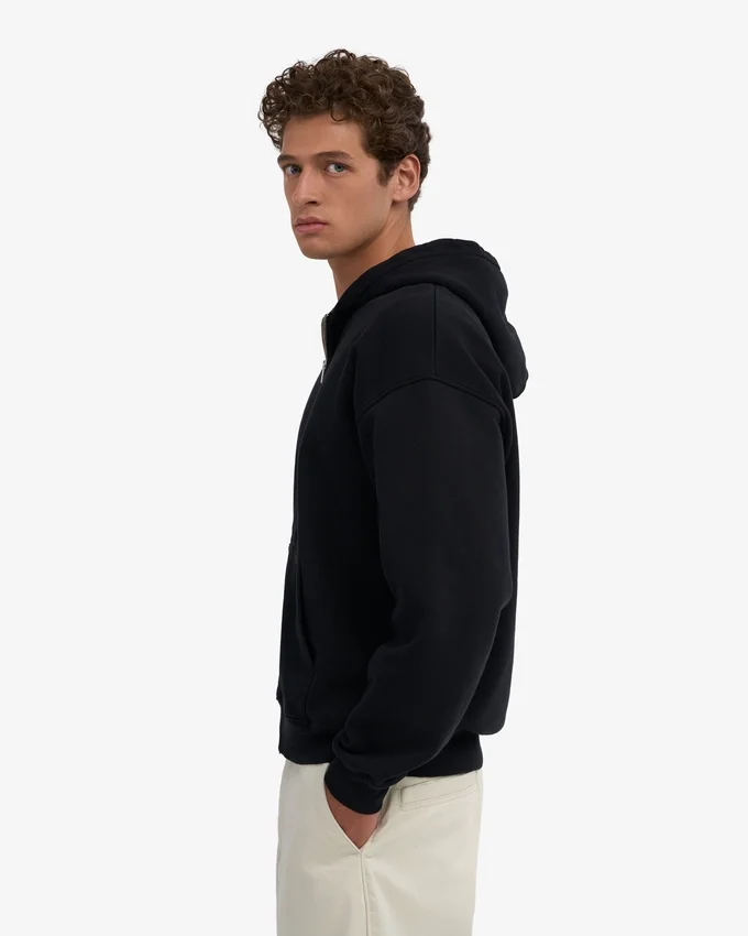 Överdimensionerad hoodie i ekologisk bomull med dragkedja – djupsvart