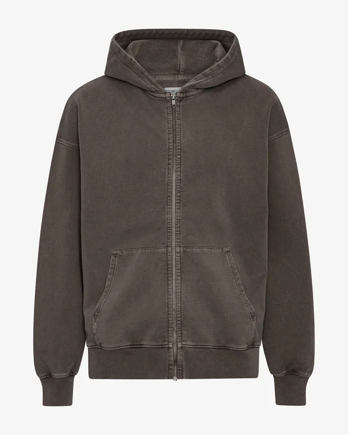 Överdimensionerad hoodie i ekologisk bomull med dragkedja – Faded Mud