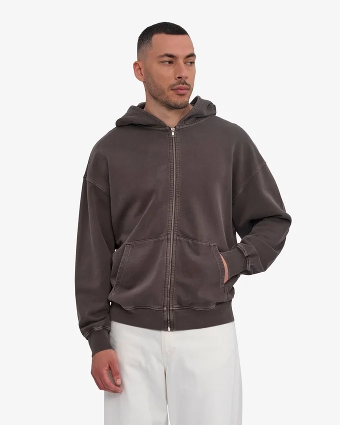 Överdimensionerad hoodie i ekologisk bomull med dragkedja – Faded Mud