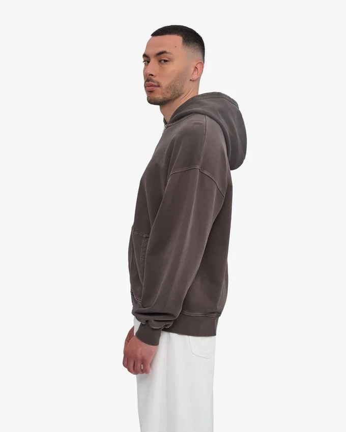 Överdimensionerad hoodie i ekologisk bomull med dragkedja – Faded Mud