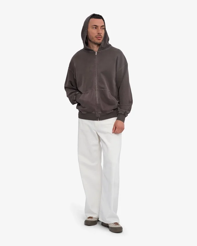 Överdimensionerad hoodie i ekologisk bomull med dragkedja – Faded Mud