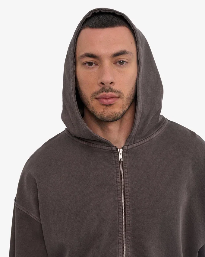 Överdimensionerad hoodie i ekologisk bomull med dragkedja – Faded Mud