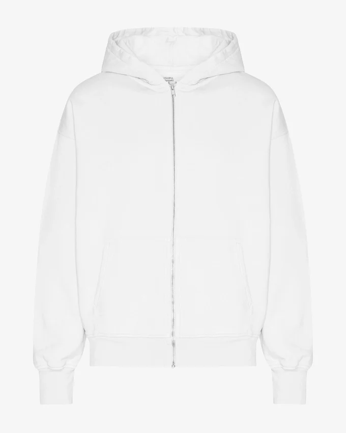 Överdimensionerad hoodie i ekologisk bomull med dragkedja – optiskt vit